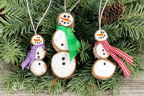 Image for Birch Tree Branch Slice Snowman Ornament Craft