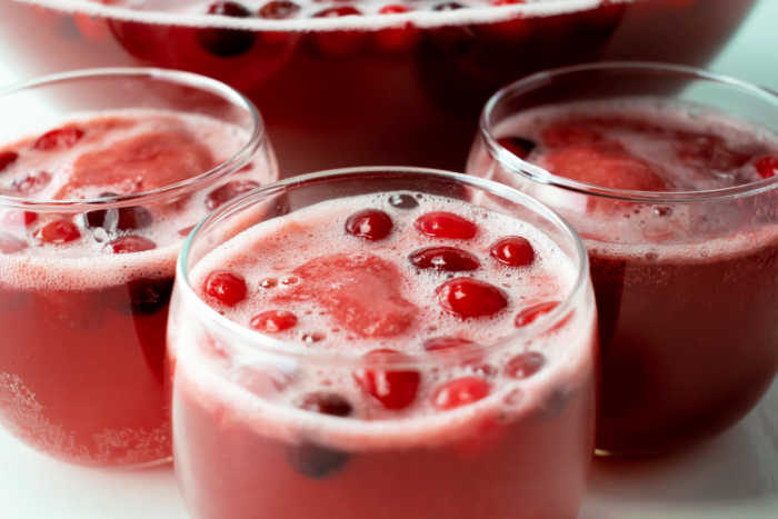 3 glasses of cranberry raspberry vanilla Sherbet