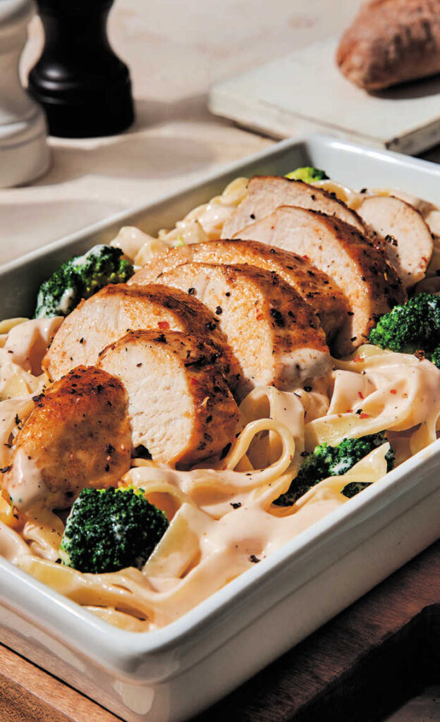 Ready in just 35 minutes, this one dish Chicken Alfredo with Broccoli and Linguine is an easy weekday dinner that will hit the spot.
