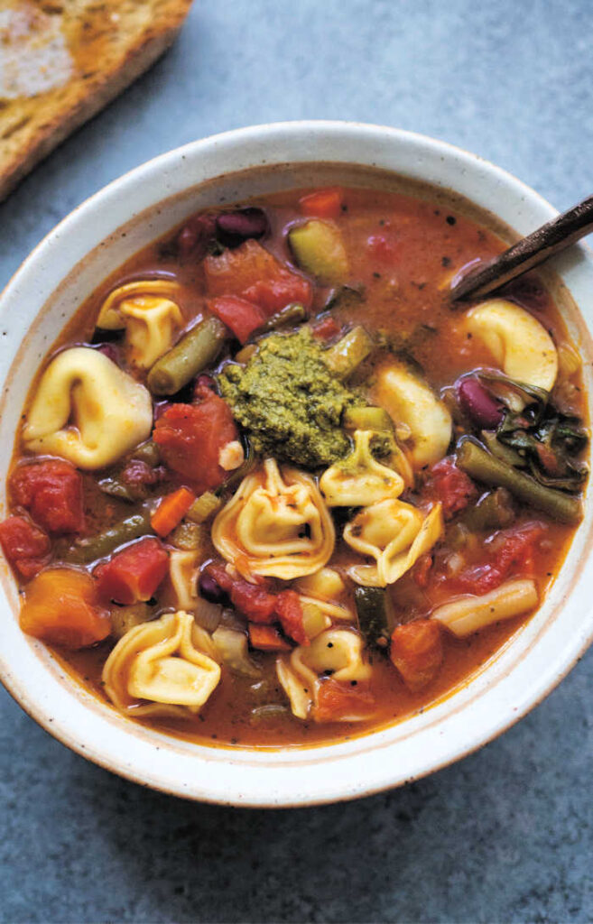 Slowly simmered to savory perfection, 3-Bean Tortellini Minestrone Soup is the perfect soup for a chilly day.