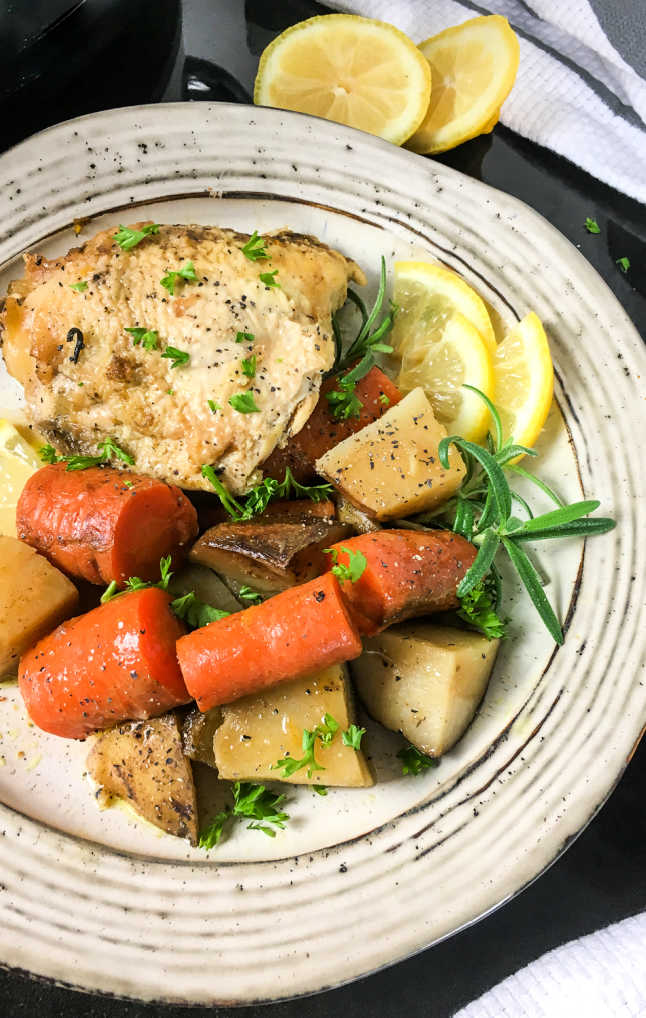 The bright citrus flavor of lemon combined with the fragrant aroma of rosemary makes these slow cooker rosemary Lemon Chicken Thighs a hit at the dinner table any night.