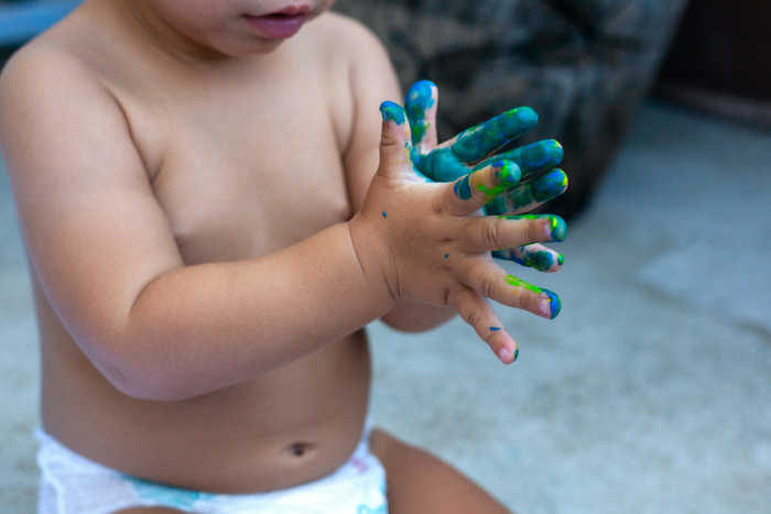 baby sensory play with paint