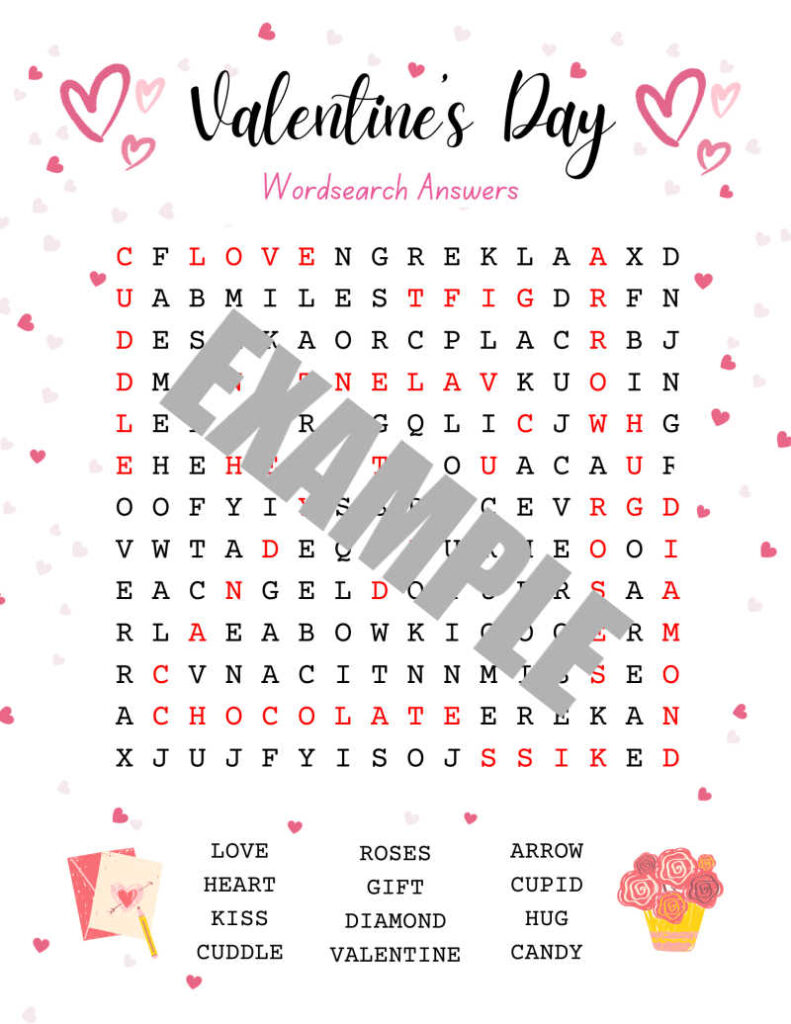 Valentines Day Word Search Answers Key
