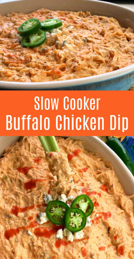 A quick and easy slow cooker appetizer, Spicy Buffalo Chicken Dip is perfect for tail-gaiting parties and other informal get-togethers. 