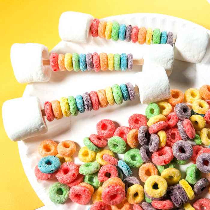 fun rainbow treat with fruit loops and marshmallows