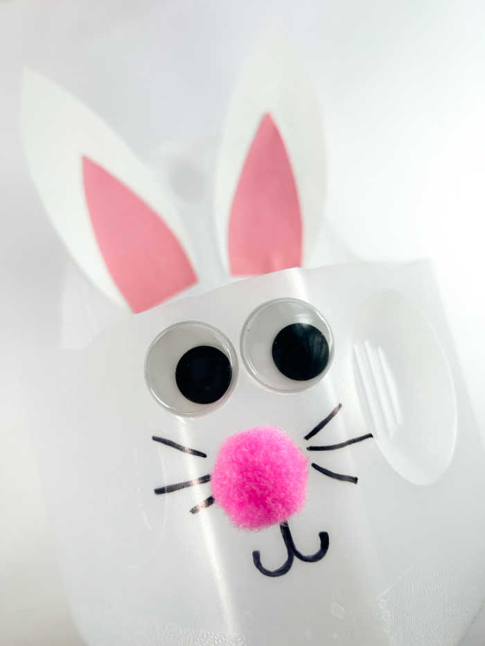 completed bunny basket using a recycled milk container
