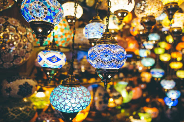blue arabic street lanterns