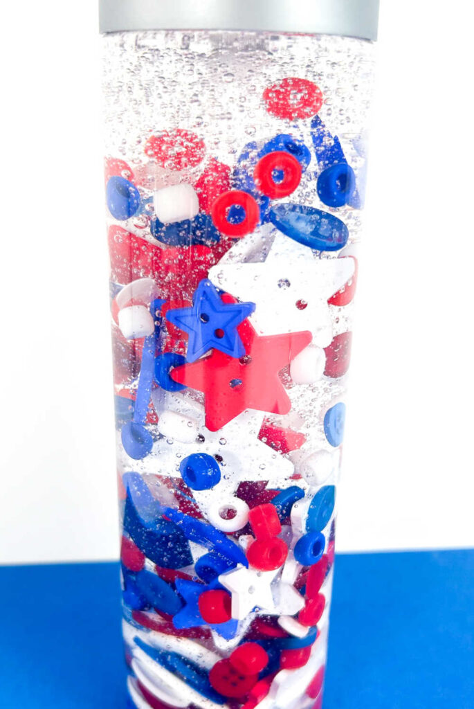 Fabulous and fun sensory bottle to celebrate 4th of July, Independence Day and Memorial Day.