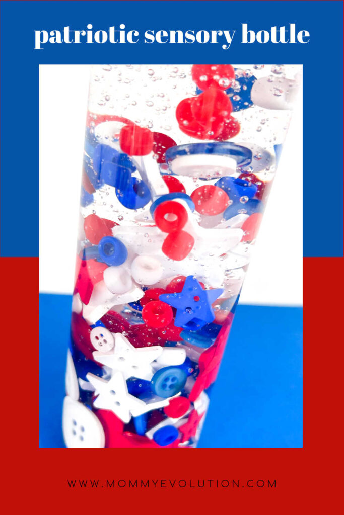 Welcome to the world of sensory exploration with the captivating Red White and Blue Sensory Bottle!  In this enchanting creation, the colors of patriotism and celebration intertwine to form a visually striking and engaging sensory adventure.
