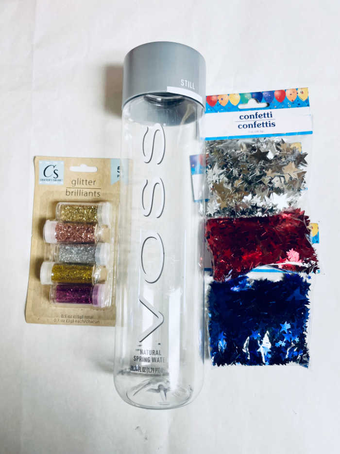 ingredients for independence day sensory bottle