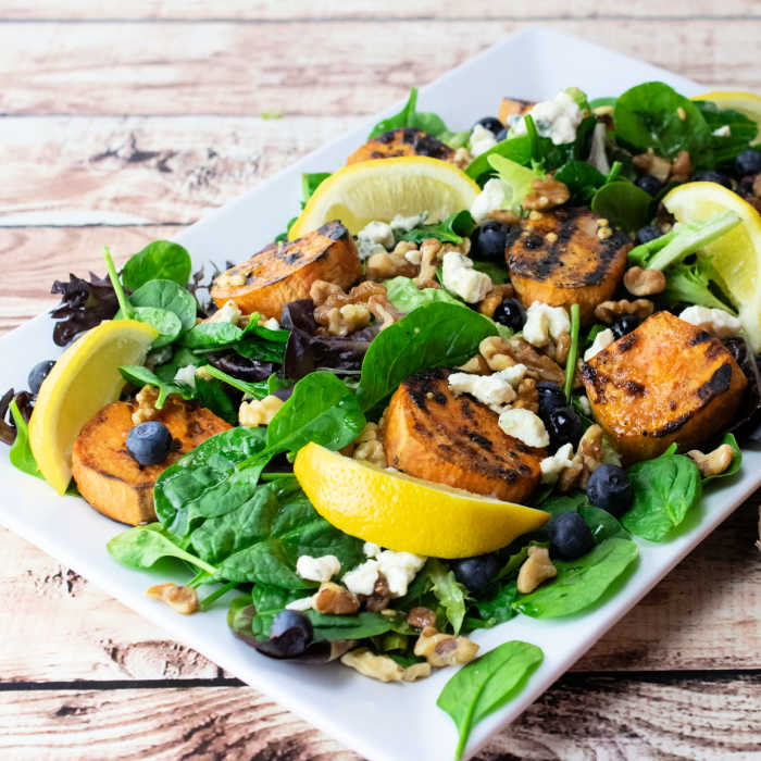 This unique sweet potato salad combines the charred goodness of grilled sweet potatoes with the burst of juicy blueberries, creating a delectable balance of textures and tastes. 