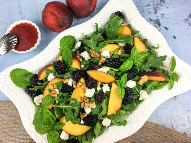 Blackberry Peach Salad with Blackberry-Basil Vinaigrette