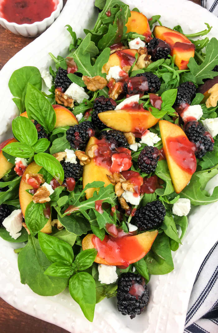 Blackberry Peach Salad with Blackberry-Basil Vinaigrette