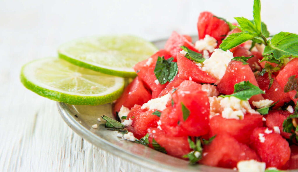 best watermelon salad with feta and Lime-Cilantro Vinaigrette
