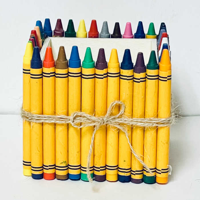 completed crayon box for holding pencils, pens and crayons