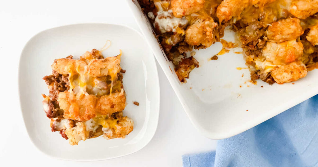 mexican tater tot casserole on a dish