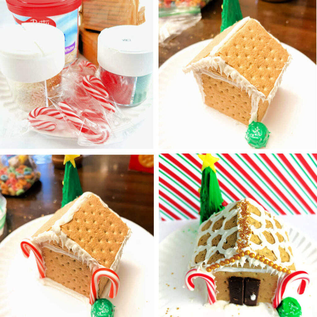 graham cracker gingerbread house in process