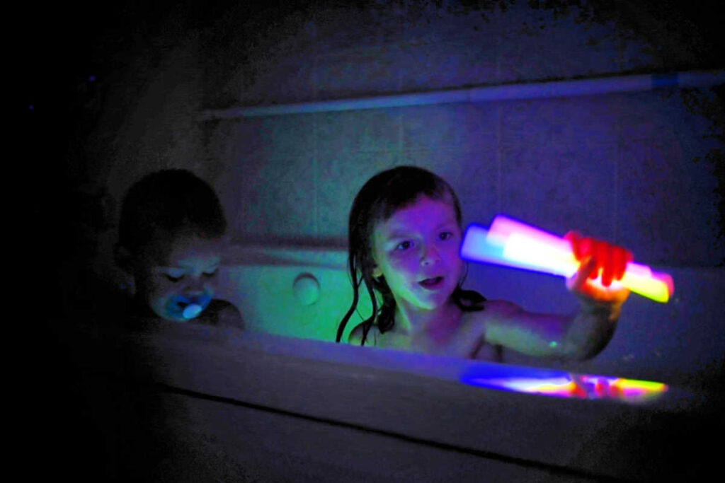 sensory glow stick bath tub activity
