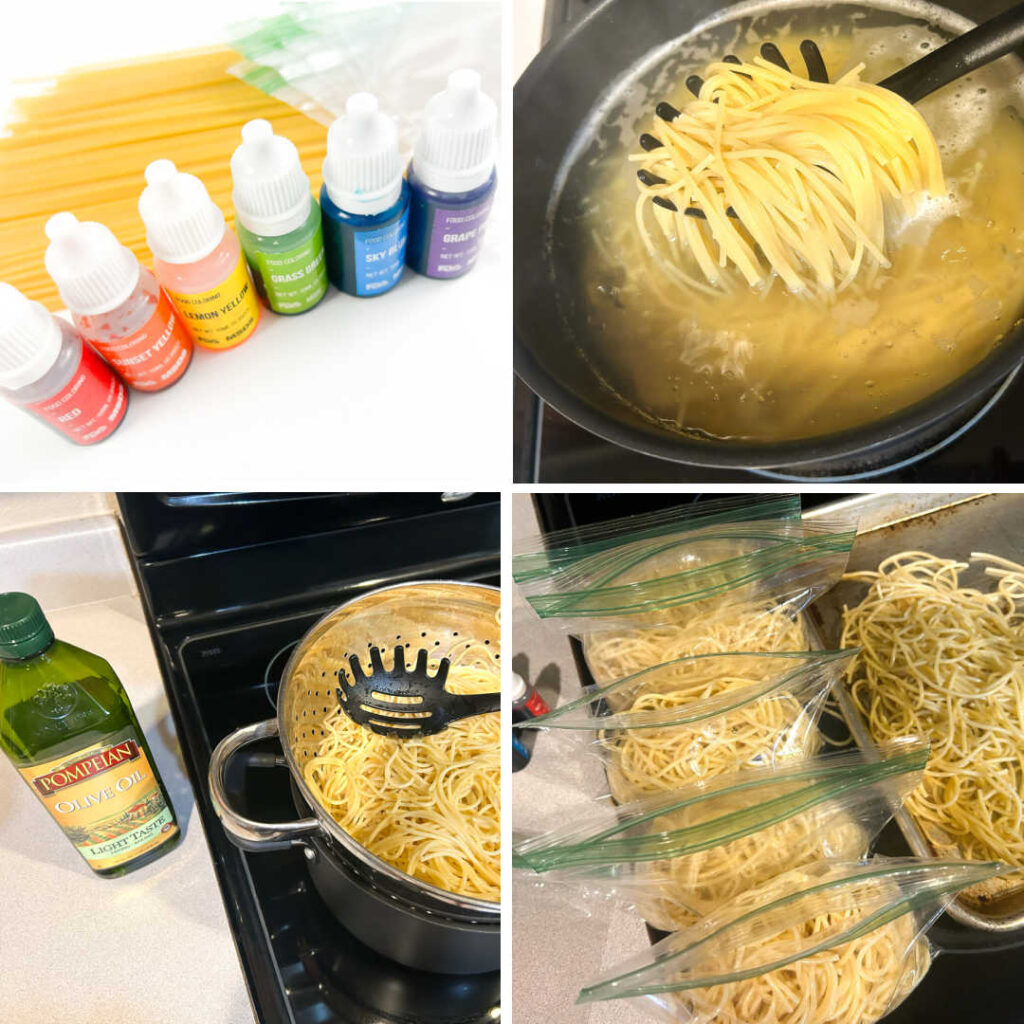 rainbow spaghetti in process