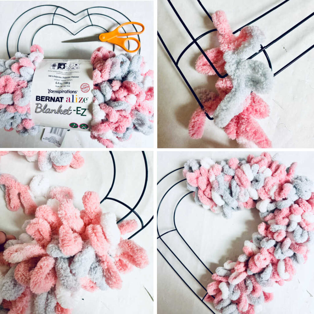 how to make a diy yarn heart wreath for valentine's day