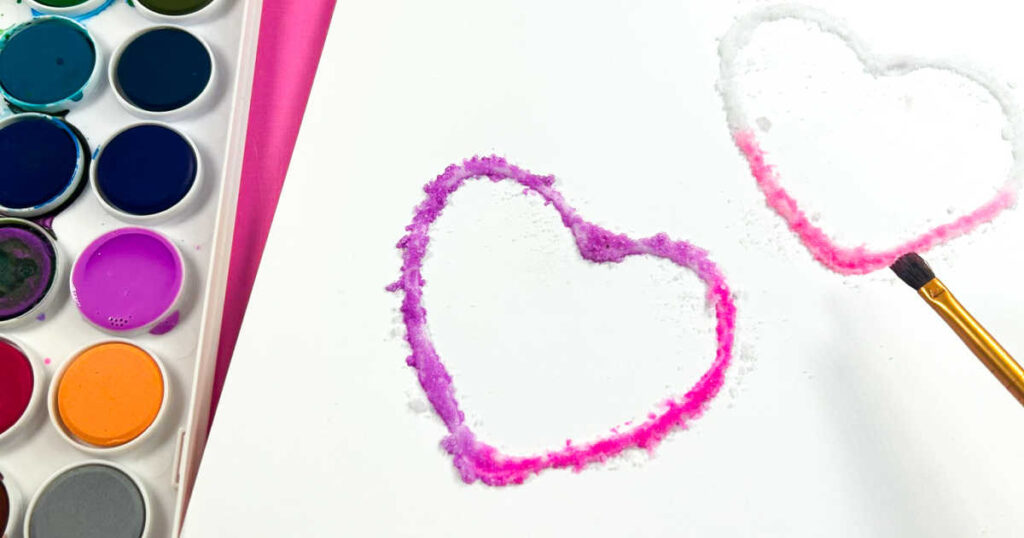 valentine's day craft for kids - watercolor painted salt hearts