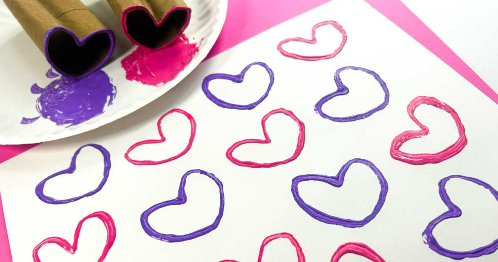 Toilet Paper Roll Heart Painting for preschoolers and toddlers - great fine motor activity