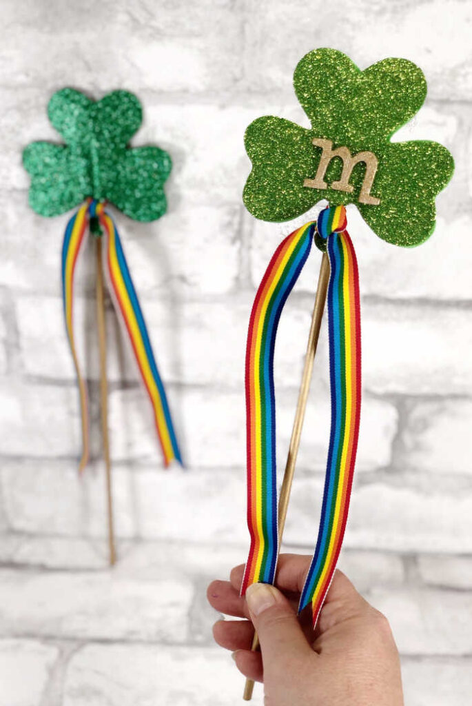 Shamrock Wand - St Patrick's Day craft for kids shaped like clovers