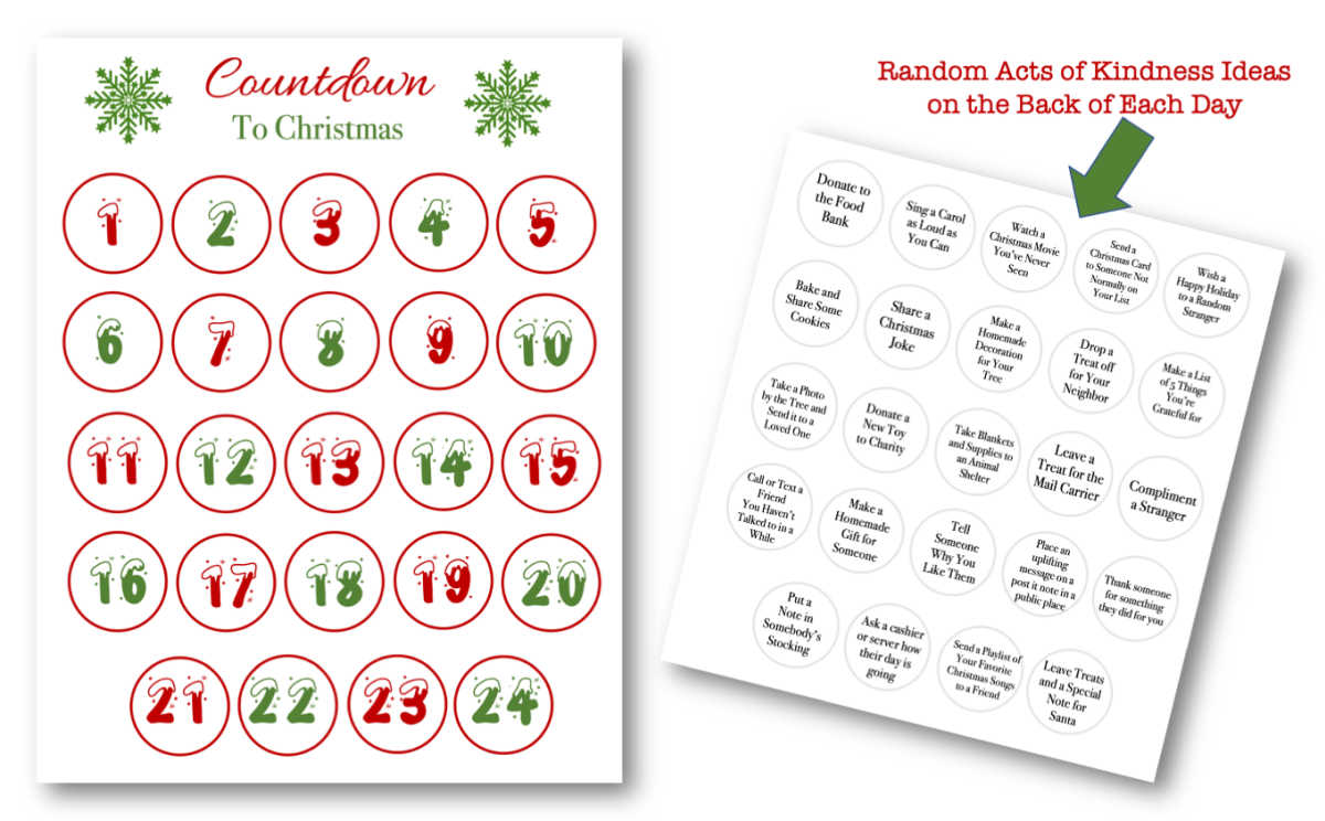 Free Random Acts of Kindness Advent Calendar Printable
