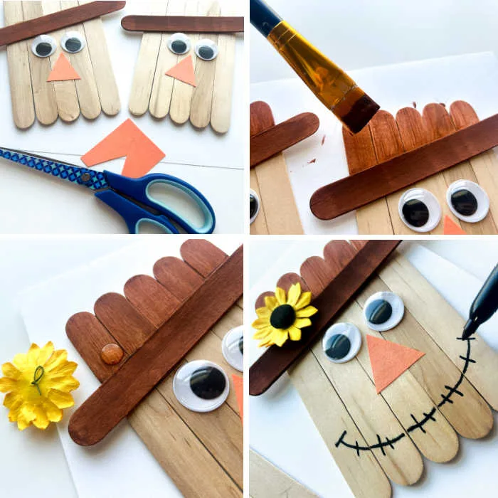 scarecrow popsicle stick craft in progress