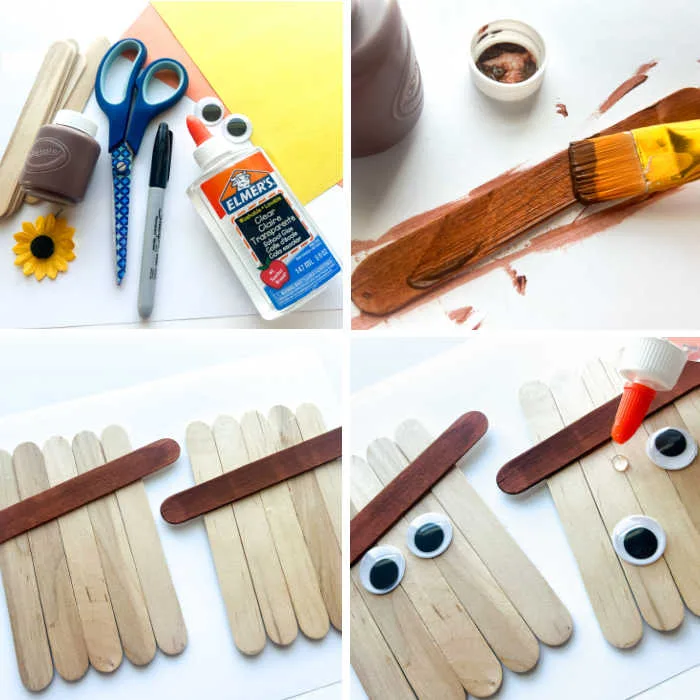 scarecrow popsicle stick craft in progress