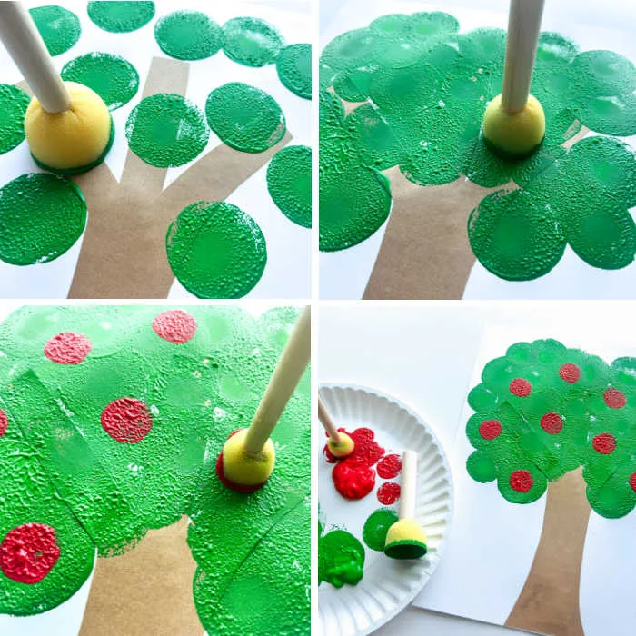 apple tree painting craft for kids in progress