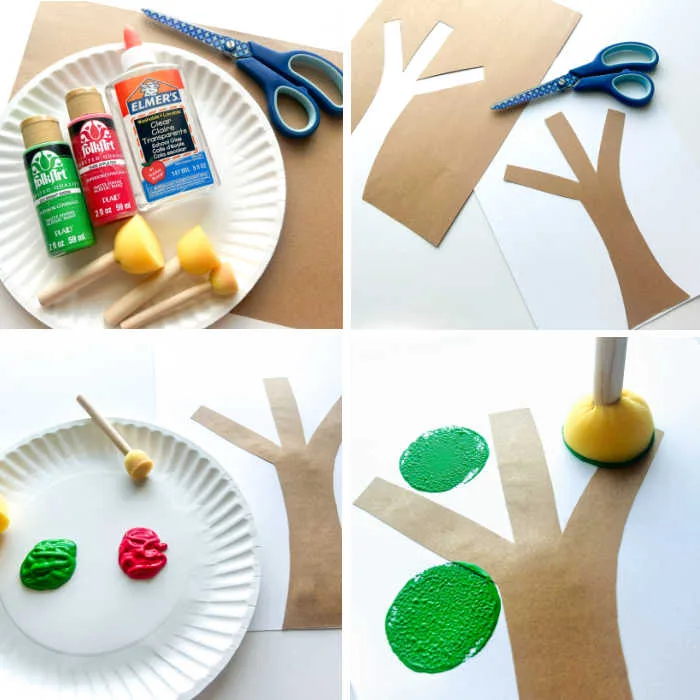 apple tree painting craft for kids in progress