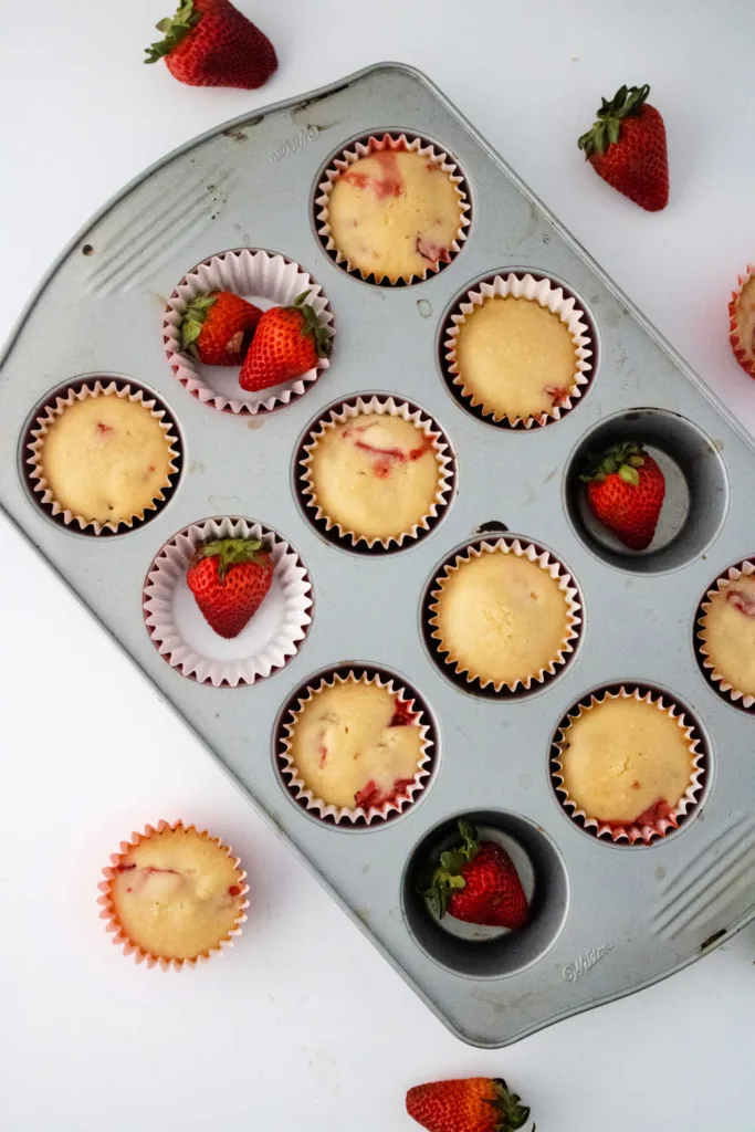 Strawberry Muffins bake up soft and fluffy with melted butter for richness and fresh strawberries folded into the batter for natural sweetness.
