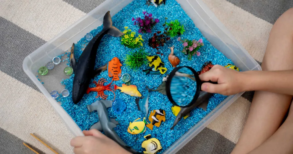This ocean animal sensory bin blends sensory input, fine motor practice and imaginative play into one engaging activity toddlers can enjoy independently or with gentle guidance.