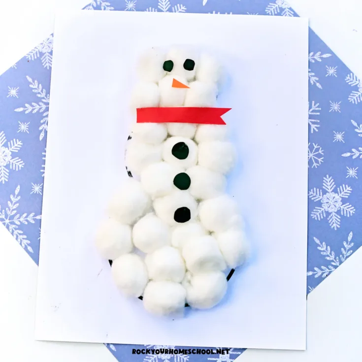 Image for Cotton Ball Snowman Craft for Kids with Free Template