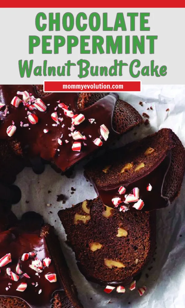 Chocolate Peppermint Cake bakes a rich cocoa batter and peppermint with walnuts, then finishes with a smooth peppermint chocolate glaze and festive toppings.