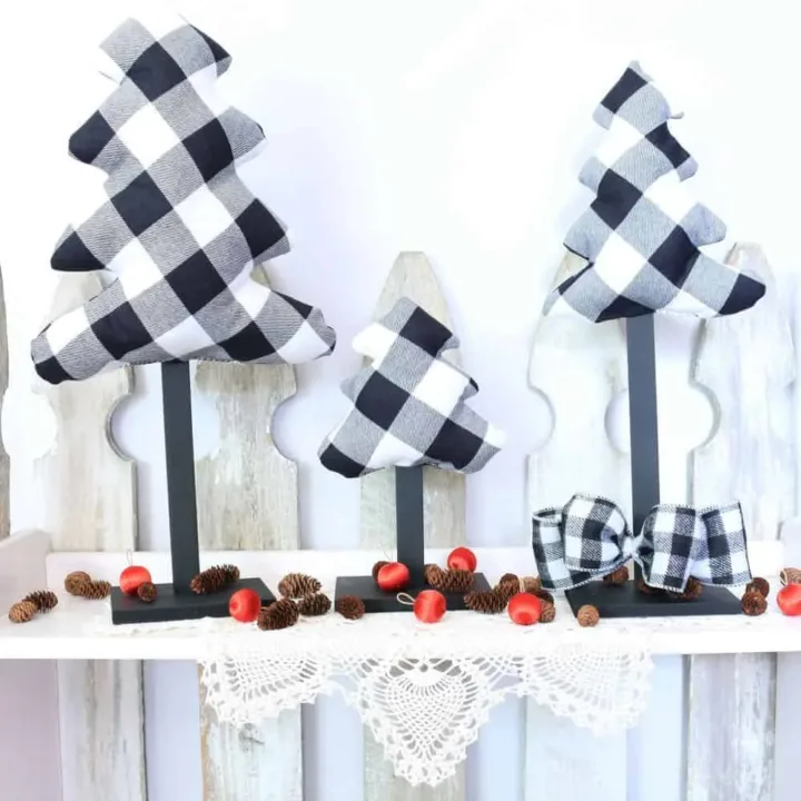 Image for Black and White Buffalo Plaid Fabric Christmas Trees