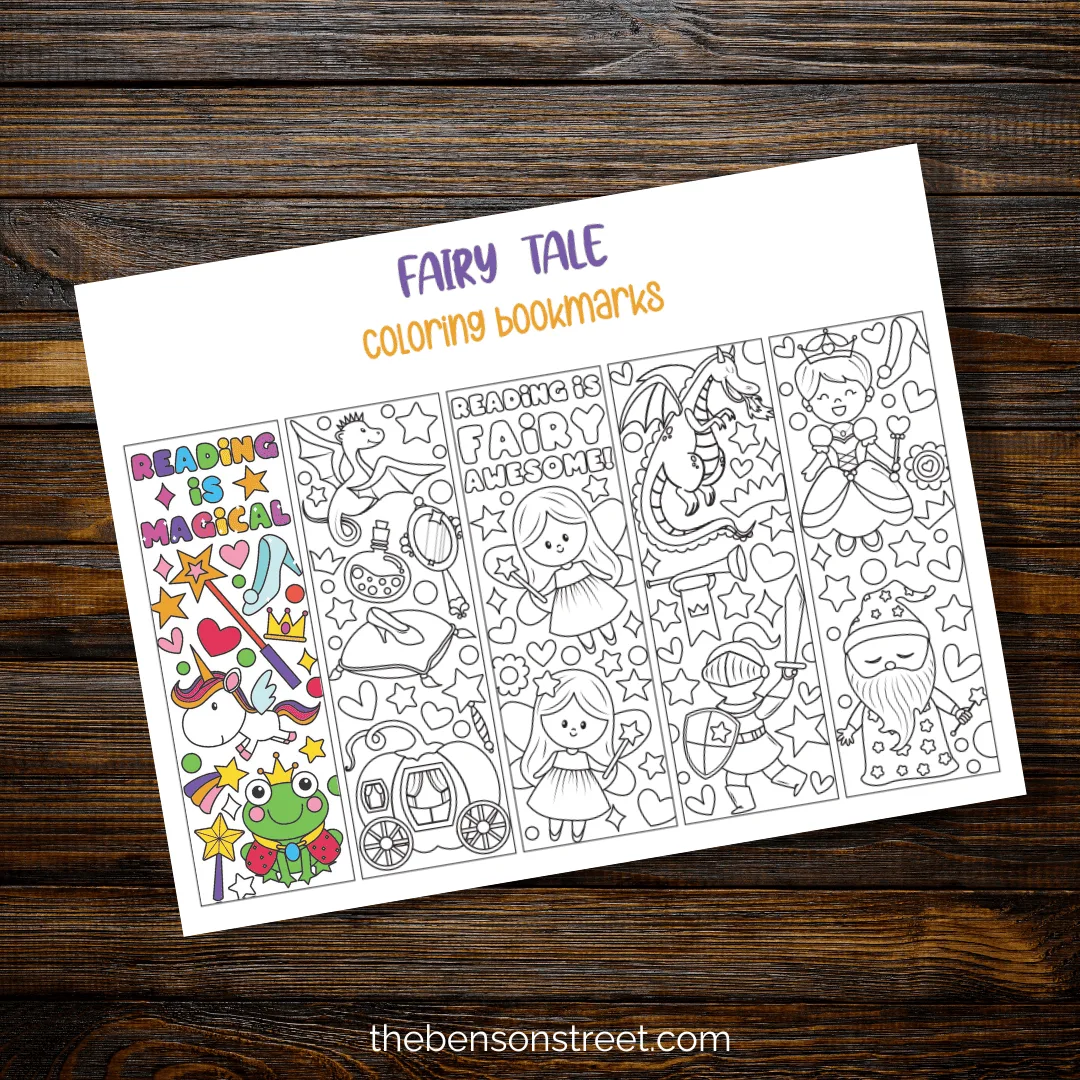 Image for Free Printable Fairy Tale Bookmarks to Color