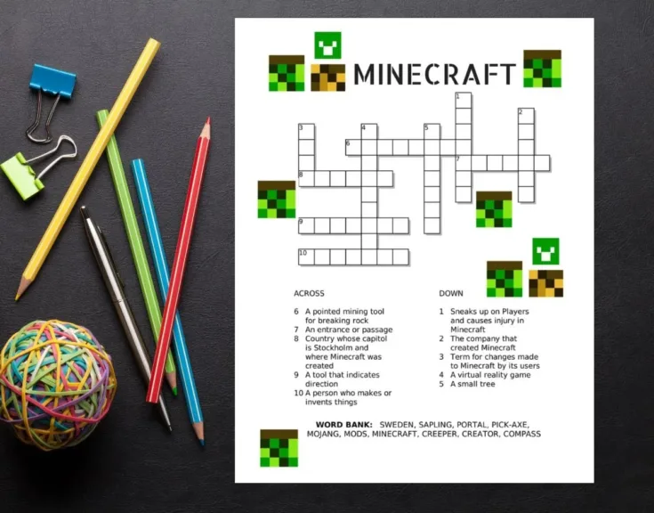 Image for Free Printable Minecraft Crossword Puzzle