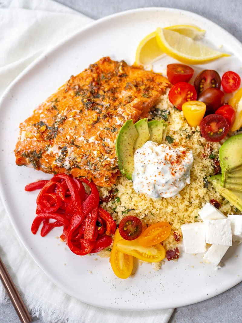 Image for Mediterranean Salmon Platter with Homemade Tzatziki Recipe