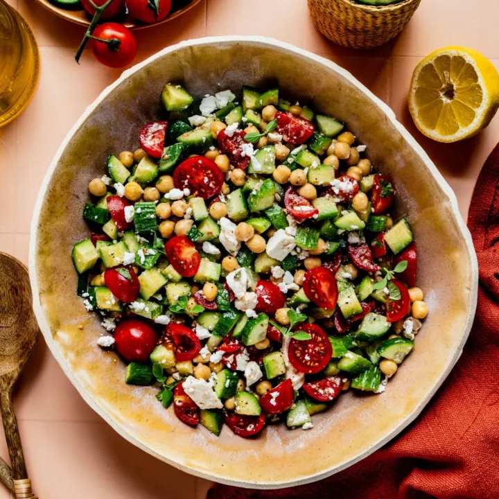 Image for Easy Greek Cucumber Tomato and Feta Salad with Chickpeas