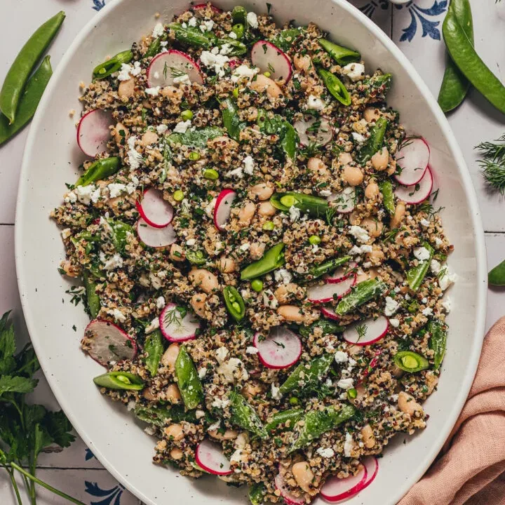 Image for Radish and Snap Pea Quinoa Salad with Lemon Tahini Dressing