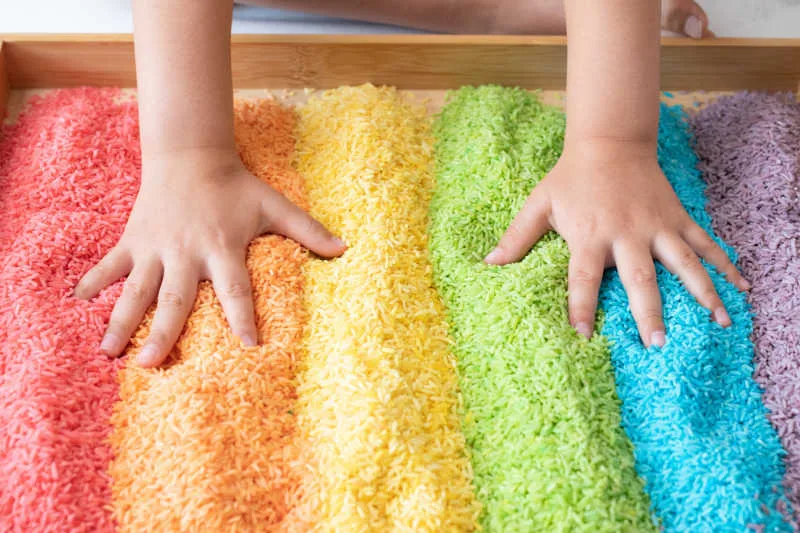 These activities pair perfectly with the Rainbow Rice Sensory Bin -- a calming, hands-on experience where kids explore color, texture and movement while building fine motor skills and early learning concepts.