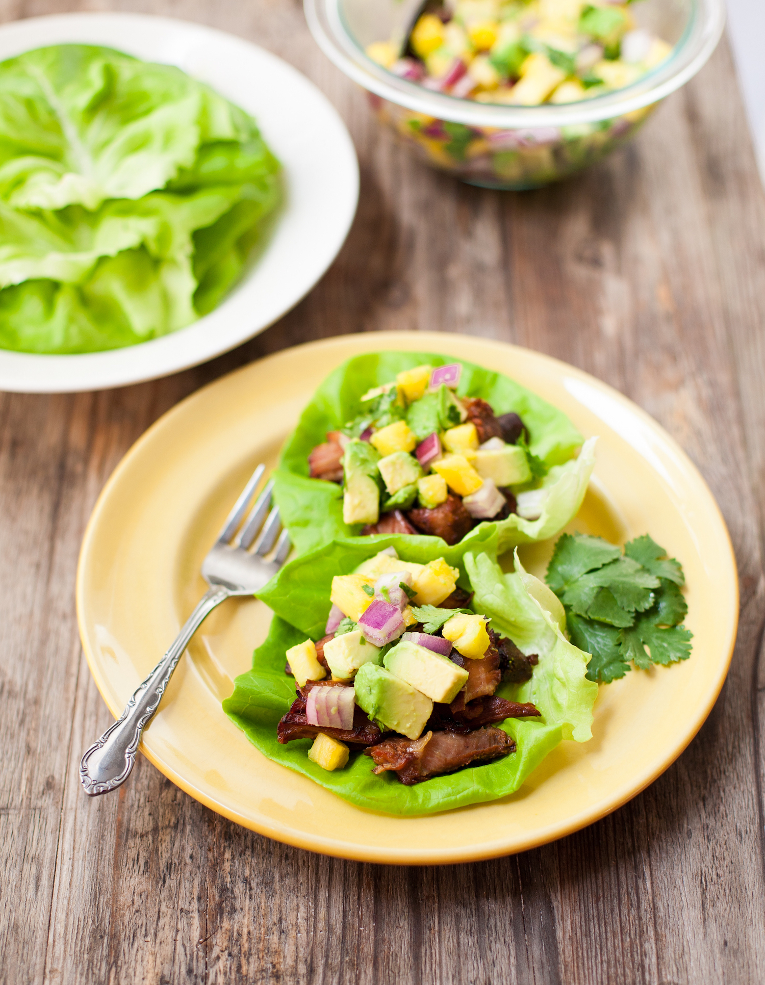 Image for Slow-Cooker Carnitas Lettuce Wraps with Pineapple & Avocado Salsa