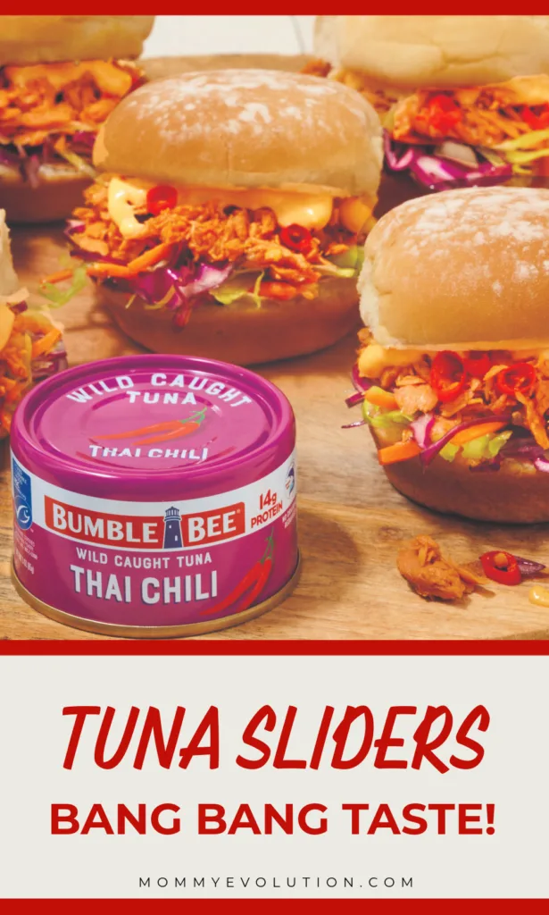 Bang Bang Tuna Sliders bring together zesty slaw, flavorful tuna and a creamy sweet chili sauce for a fresh, bold and easy handheld meal.
