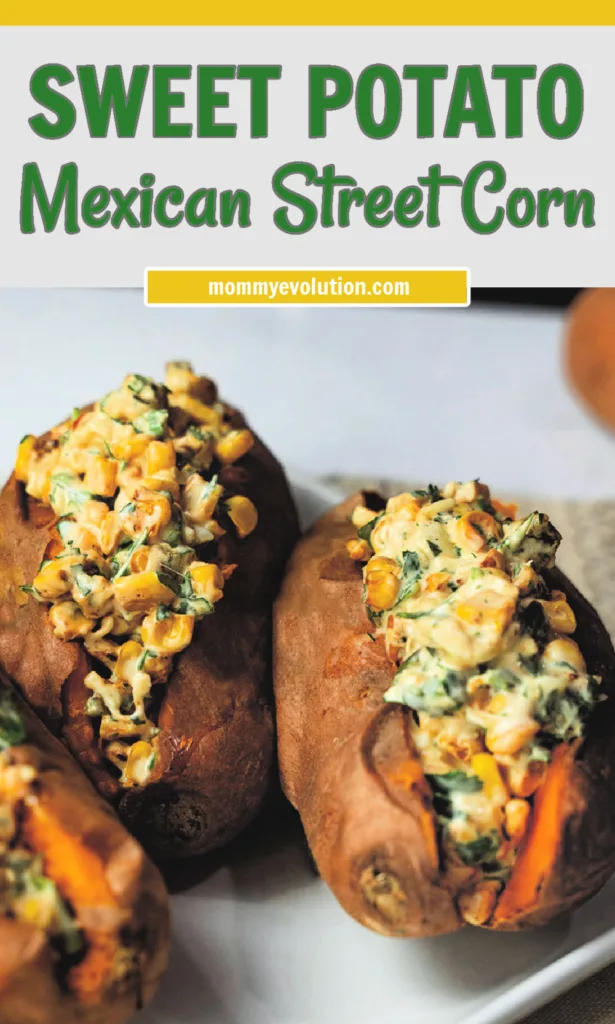 Mexican Street Corn Stuffed Sweet Potatoes combine fluffy sweet potatoes with creamy, smoky elote-inspired corn filling for a flavorful and satisfying meal or side dish.

This corn stuffed sweet potatoes recipe blends sweet potatoes, roasted corn, lime, cilantro and Parmesan or cotija cheese into a delicious fusion of Mexican street corn and baked sweet potatoes.
