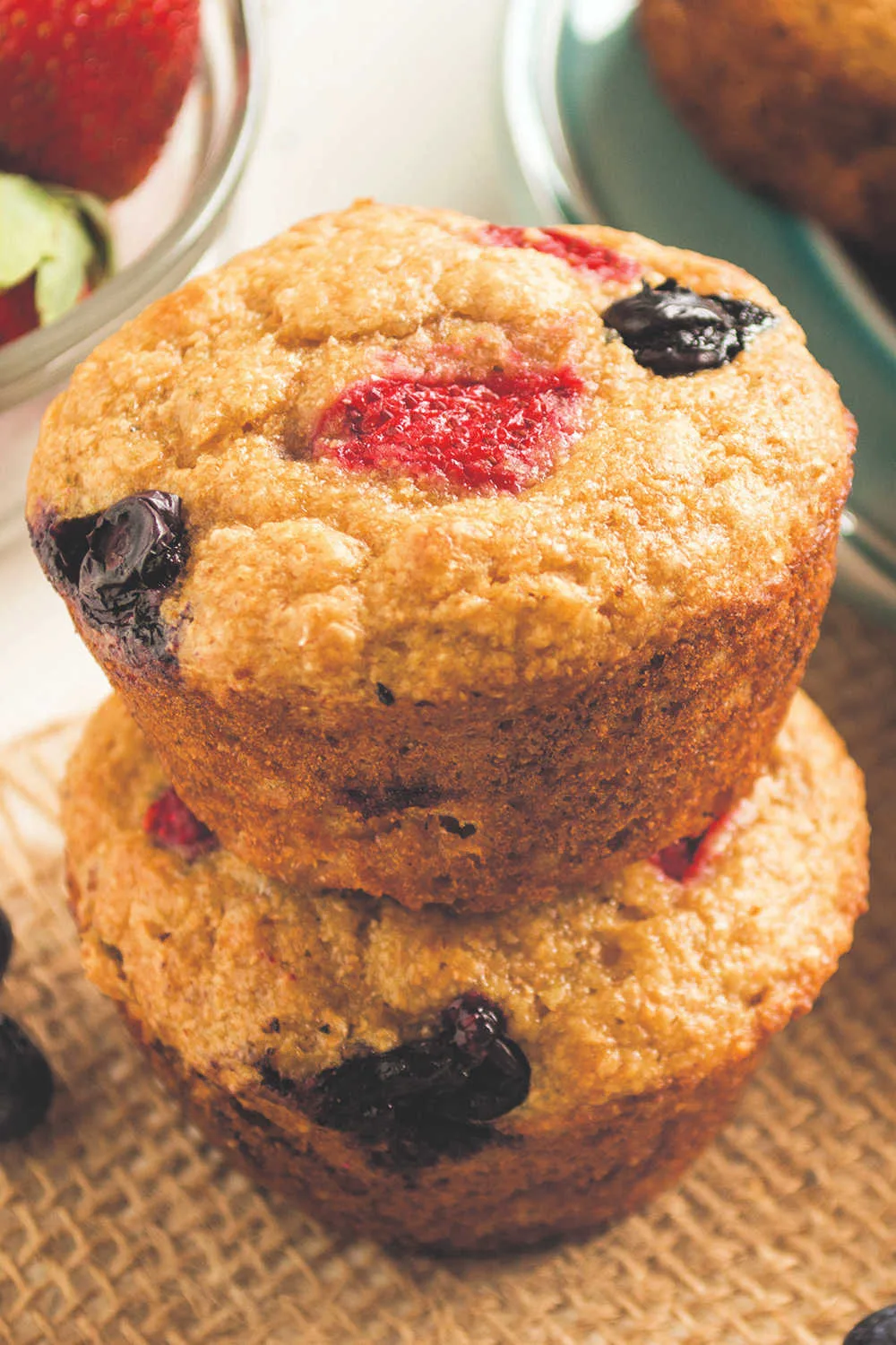 Healthy Strawberry Blueberry Muffins