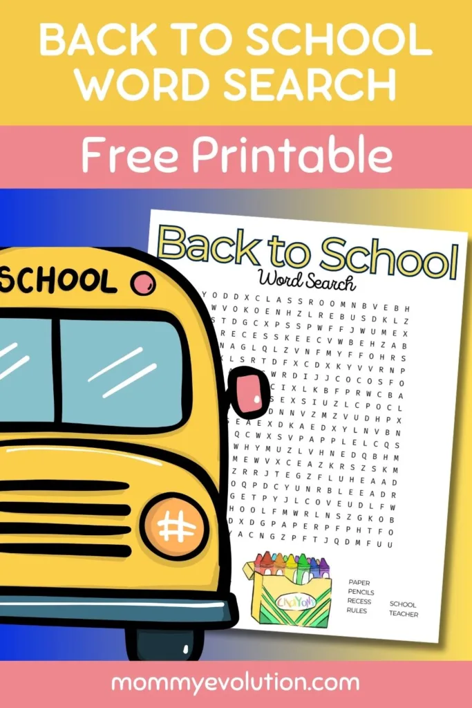 Get kids excited for a new school year with this Back to School Word Search printable.
Packed with familiar school-themed vocabulary, this engaging activity helps children build word recognition skills while having fun searching for classroom-related words.
