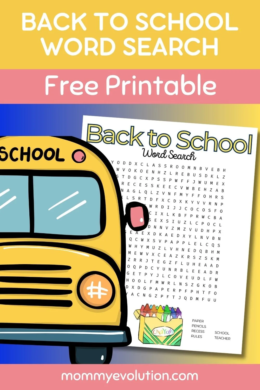 Free Back to School Word Search