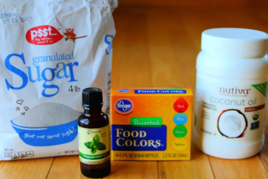 To prepare peppermint sugar scrub, you’ll need these supplies.